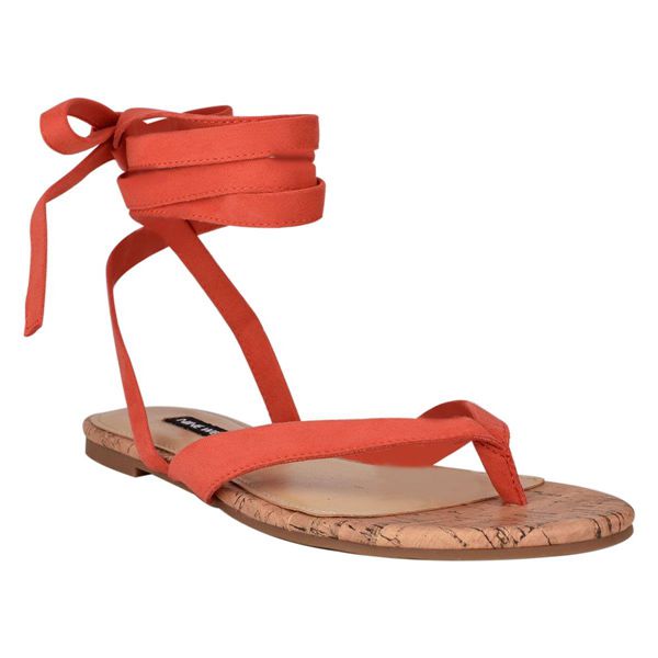 Nine West Tiedup Ankle Wrap Red Flat Sandals | Ireland 94M38-7A55